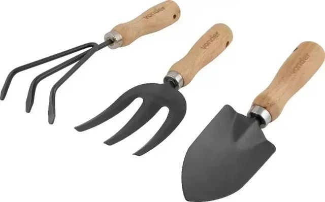 Conjunto para jardim com 3 peças, cabo em madeira