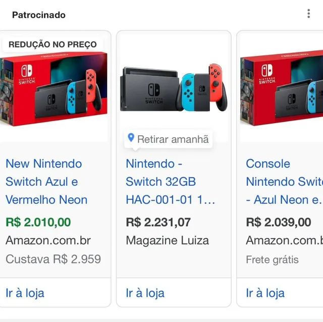 Nintendo Switch 32GB 1 Controle Joy-Con - Vermelho e Azul - Outros Games -  Magazine Luiza