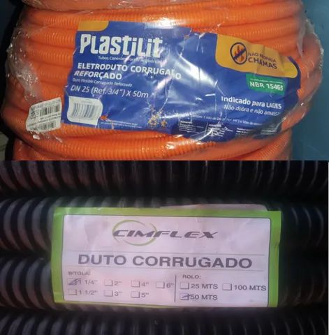 Mangueira  Laranja 3/4 reforçada Plastilit e Duto Corrugado de 4' Polegadas = 100mm