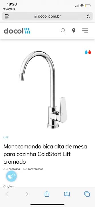 Monocomando bica alta de mesa para cozinha ColdStart Lift cromado