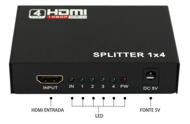 Splitter Distribuidor Cabo HDMI 1x4 Divisor Full HD 1.4 3D 1080P - Foto 4