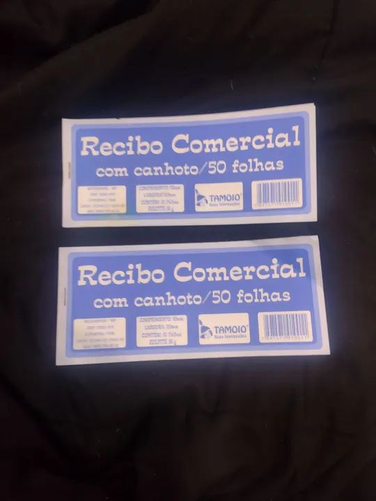 Dois blocos de recibo comercial com canhoto 