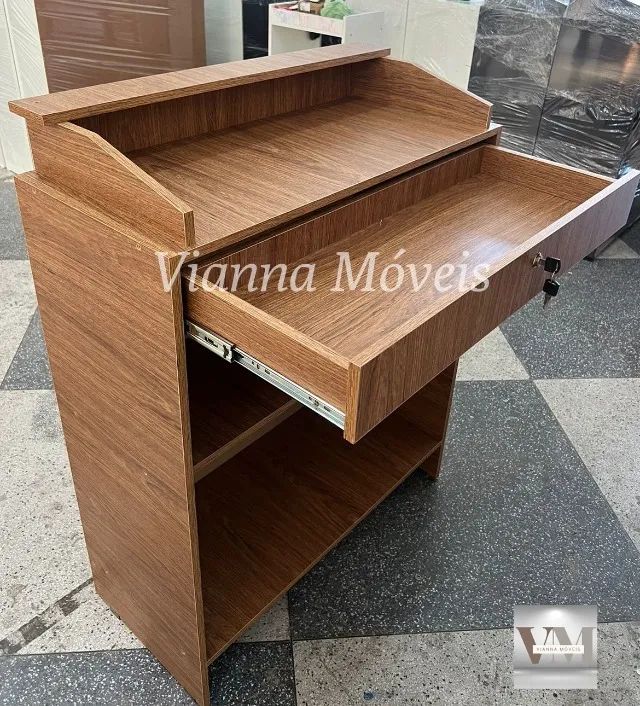 Balcão Caixa + 1 Balcão Vitrine - Amadeirado - Foto 3