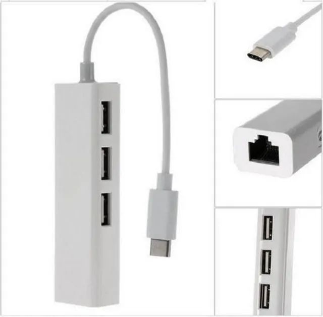 Cabo Adaptador Hub Usb 3 Portas 2.0 e RJ45 Para Tipo C - Foto 2