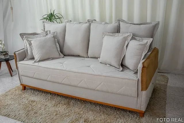 SOFÁ LIVING 2.00 ACOMPANHA ALMOFADAS EM LINHO 