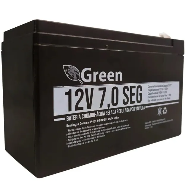Bateria Selada 12V para alarme e cerca elétrica Green