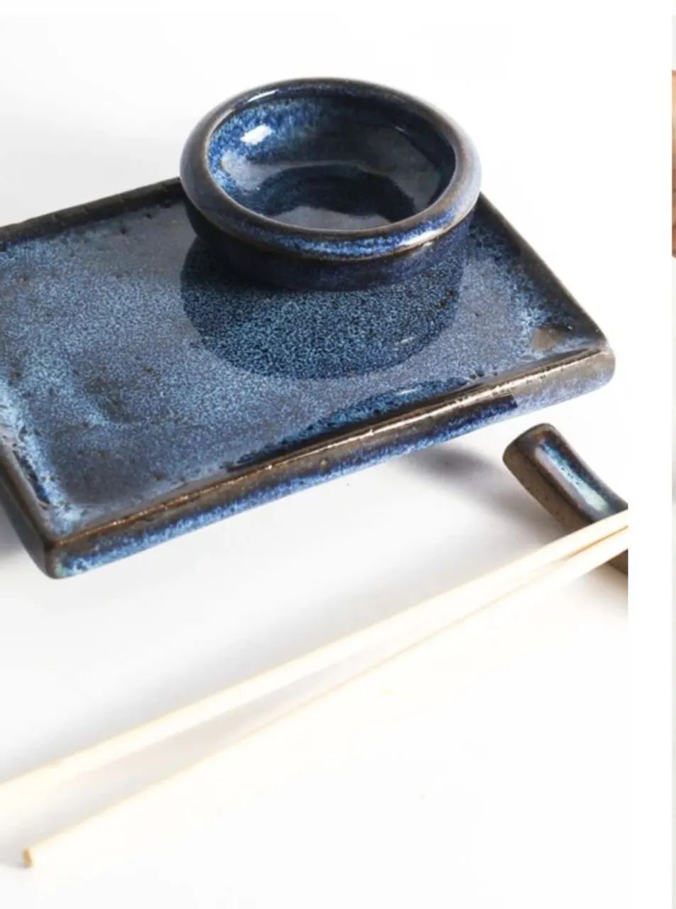 Conjunto de Pratos para Sushi em Cerâmica Azul - Foto 3