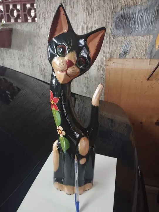 Gato de Madeira Nobre pintado à mão - Foto 2