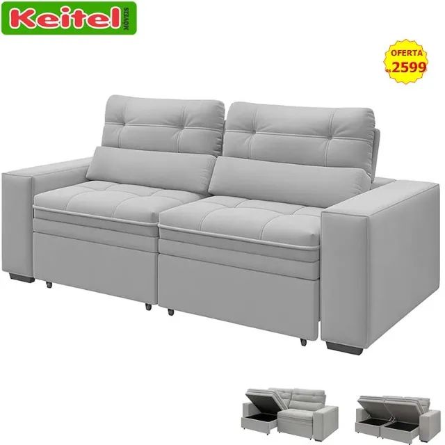Sofá Filipinas Retrátil e Reclinável Com Baú Cor Prata
