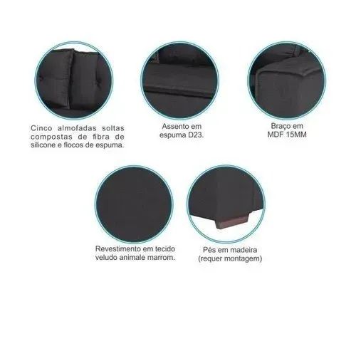 Conjunto Sofá 2 e 3 Lugares Suiça Cinza - Foto 3