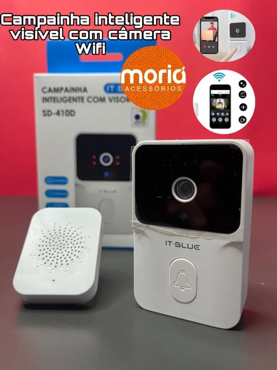 Campainha Com Câmera Wi-fi Sem fio Inteligente Interfone Áudio - Foto 3