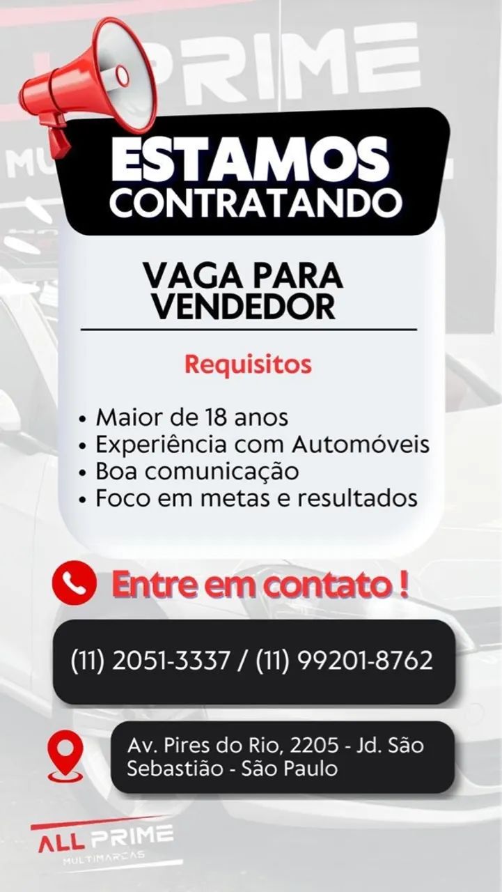 Vaga pra vendedor de automóveis- Av Pires do Rio / Zona Leste - Só com experiência 