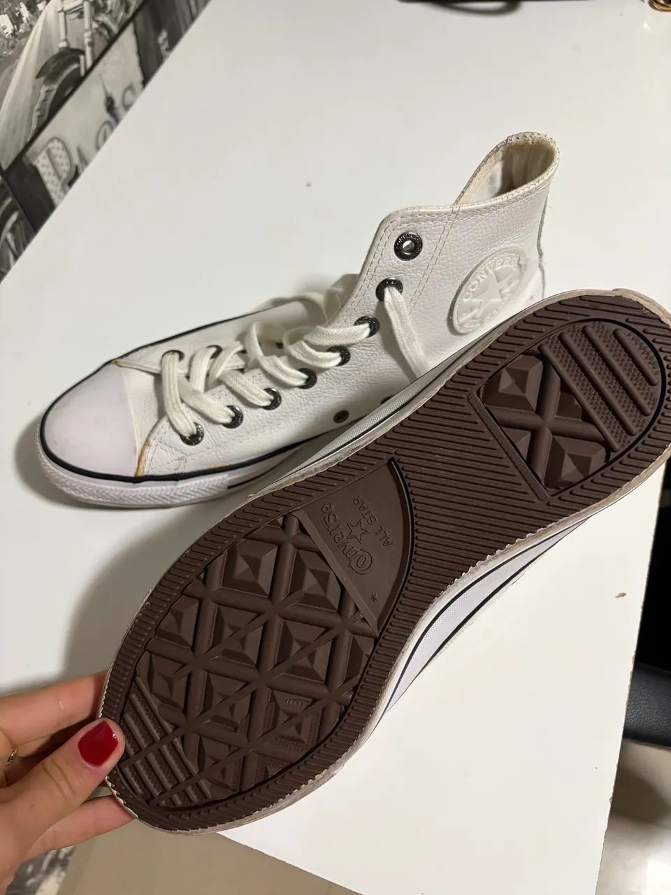 All star cano alto couro branco - Foto 2