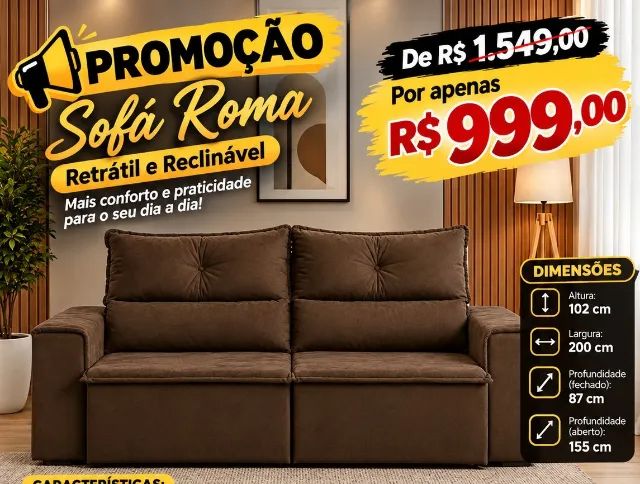 Sofa Retratil e reclinavel marrom A PRONTA ENTREGA 
