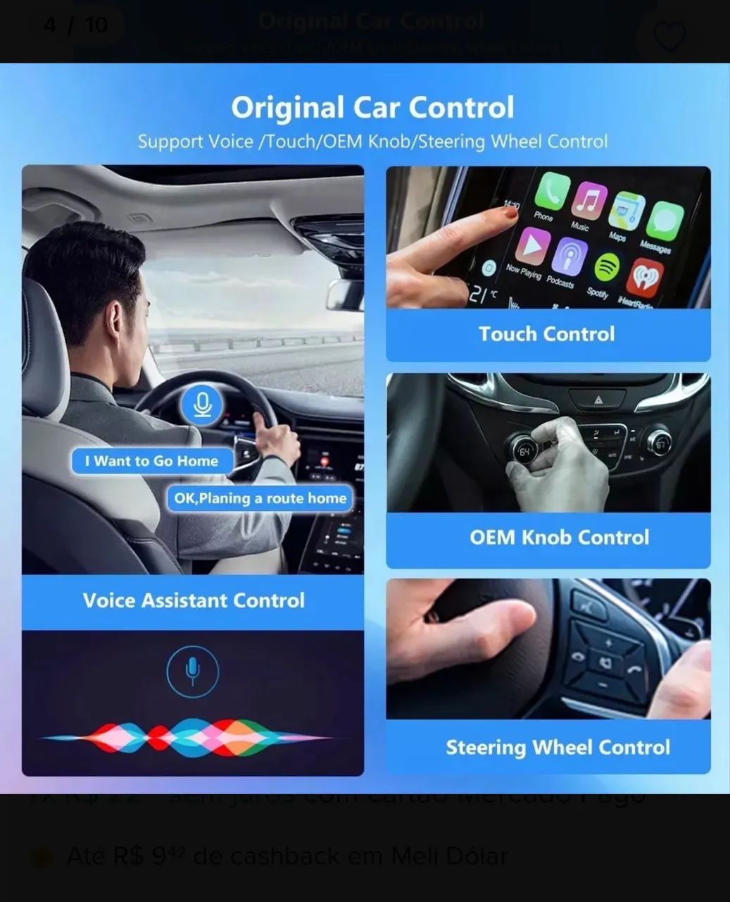 Adaptador CarPlay 2 em 1 conversor automático  - Foto 3