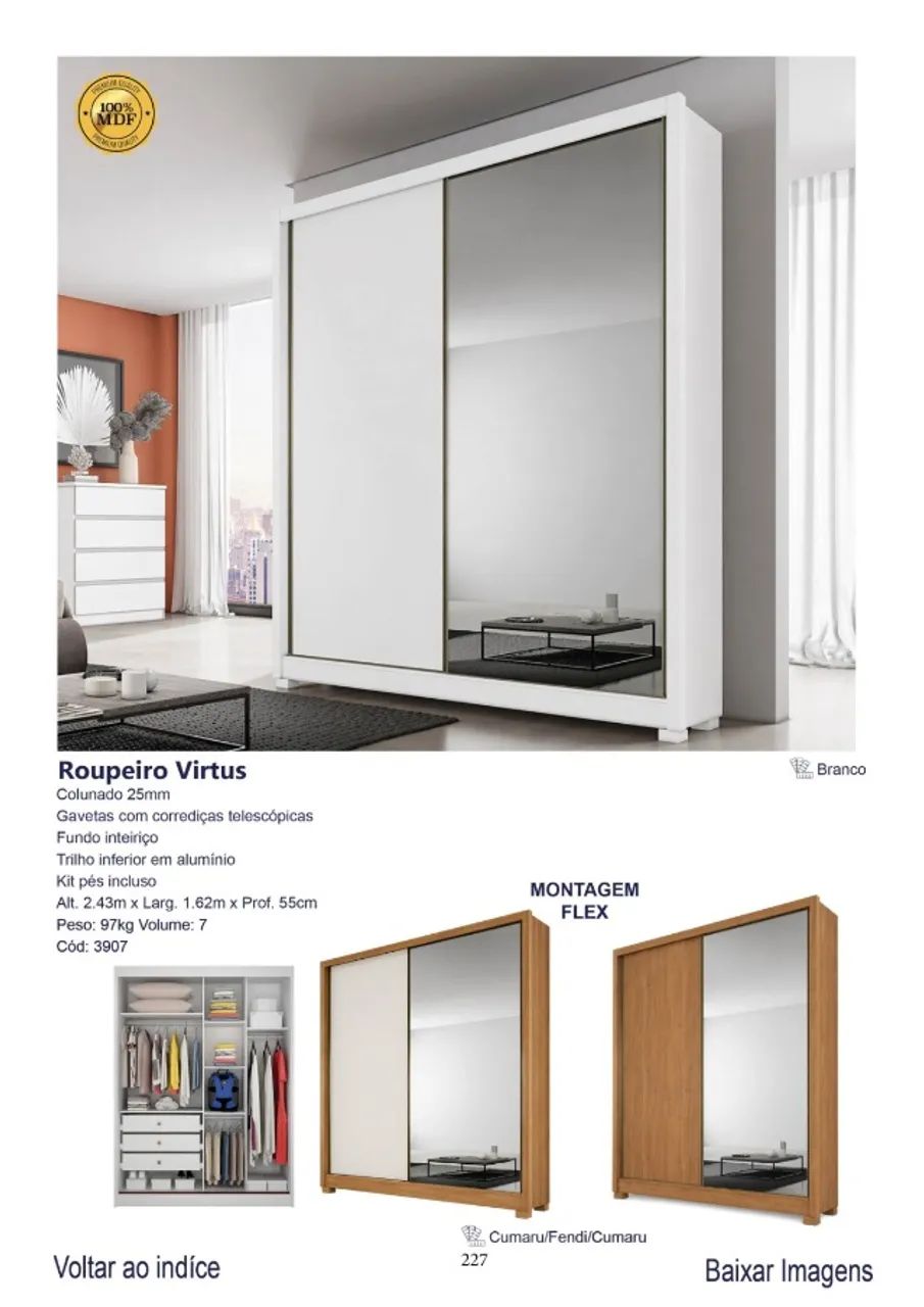 Roupeiro Virtus c/espelho e pés