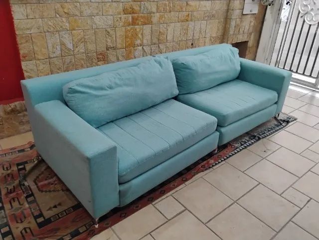 Sofá  Dunelli, fixo, 4 lugares, em linho verde. - Foto 2