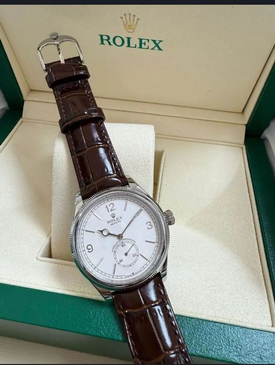 Relógio Estilo Rolex 1908 em Aço Inoxidável e Couro - Foto 3