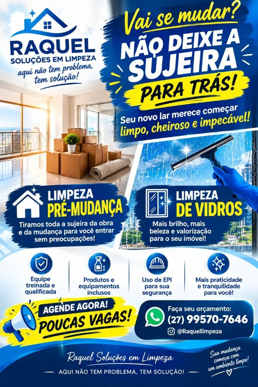 Limpeza pré mudança e limpeza de vidros 