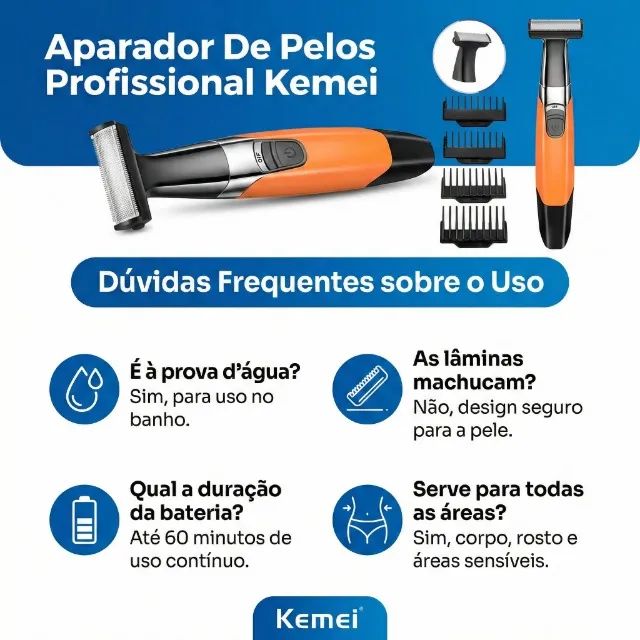 Aparador De Pelos Profissional Kemei KM-1910 A Prova D'Água - Foto 6