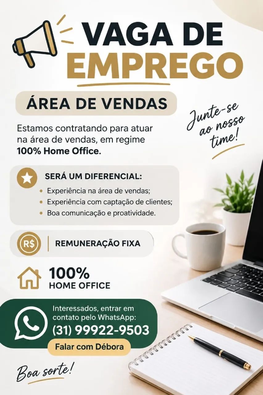 Vaga na area de vendas 