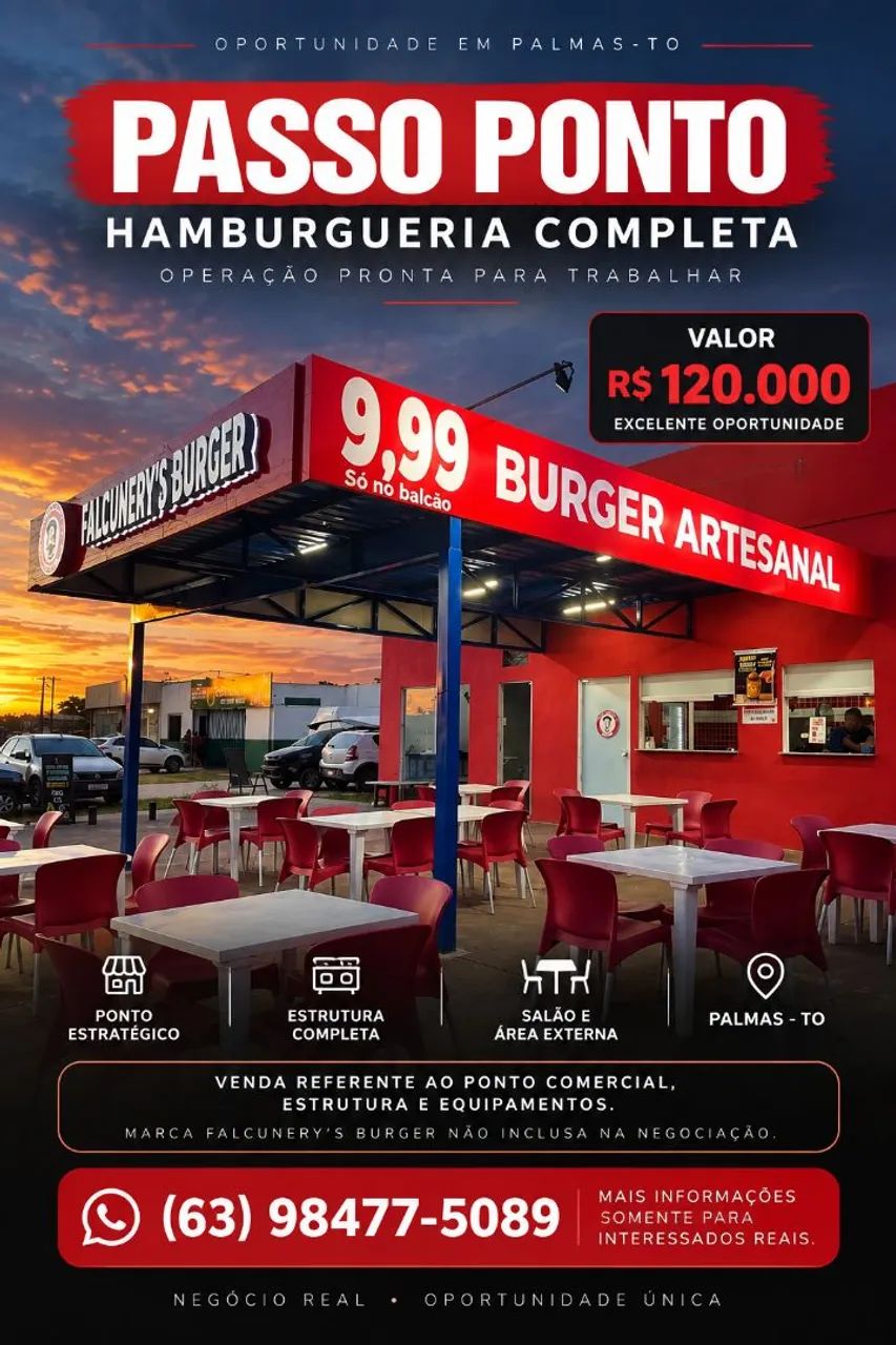 PASSO PONTO DE HAMBURGUERIA COMPLETA EM FUNCIONAMENTO - PALMAS-TO