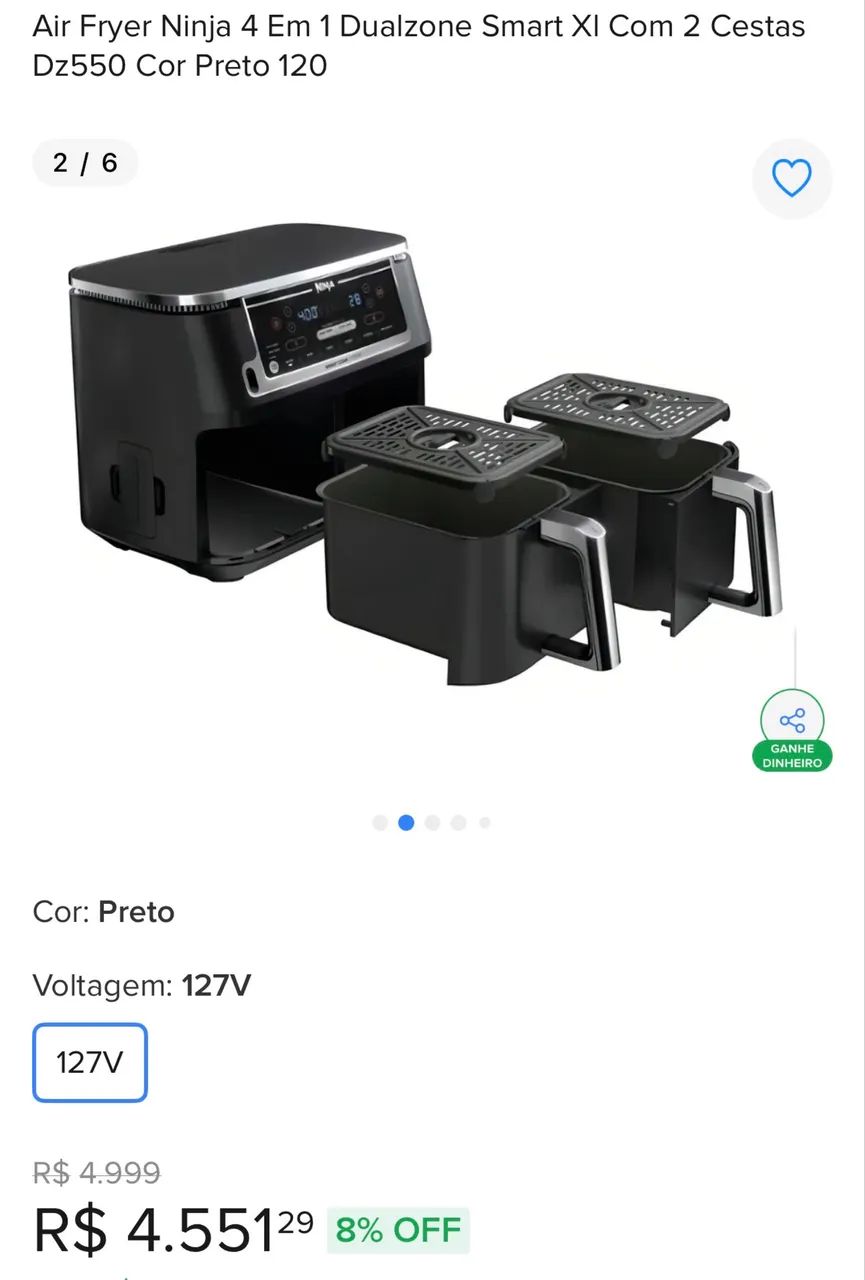 Airfryer Ninja 4 em 1 Dualzone Smart XL importada dos EUA nova na caixa lacrada
