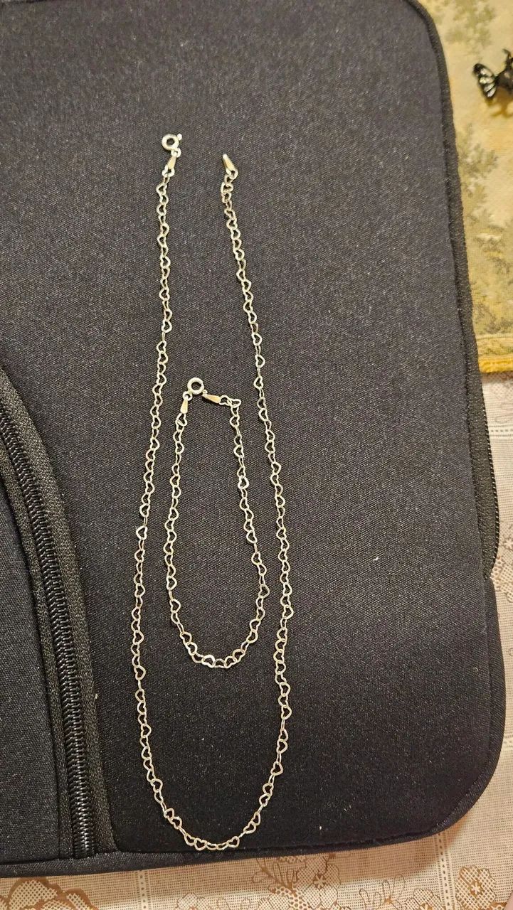 CONJUNTO PRATA COLAR E PULSEIRA CORAÇÃO 