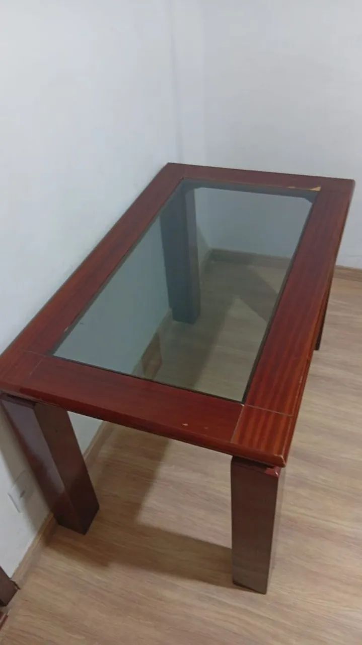 Mesa Retangular madeira tampão de vidro  - Foto 2