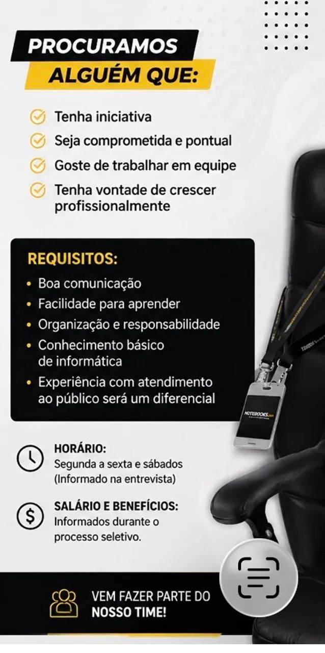 Vaga: Atendente Comercial - Notebooks.com