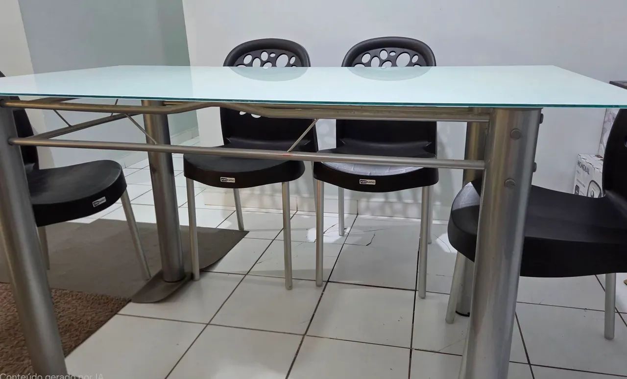 MESA COM TAMPO DE VIDRO 6 LUGARES - Foto 3