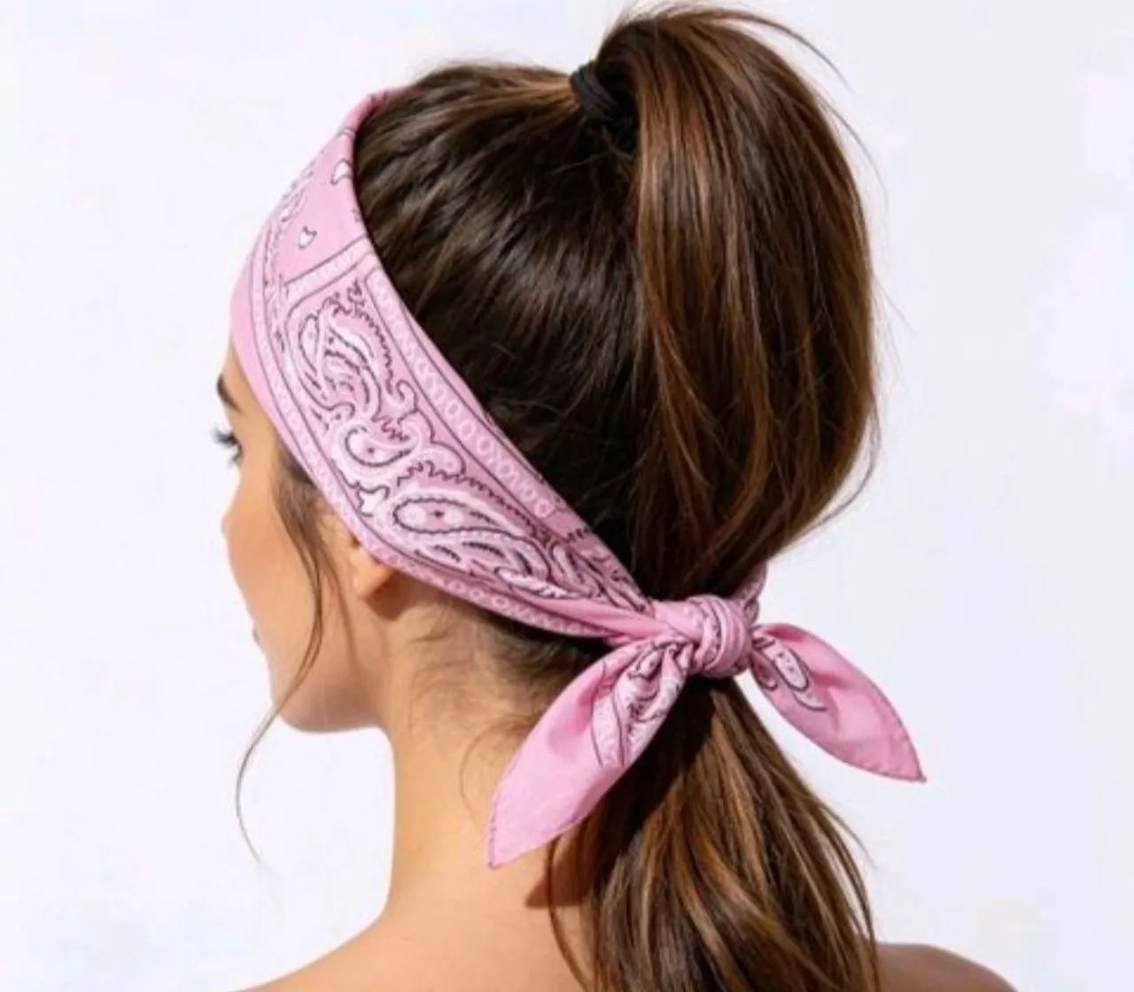 Bandanas E Faixas De Cabelo Na Cor Rosa Com Estampa Paisley - Foto 2