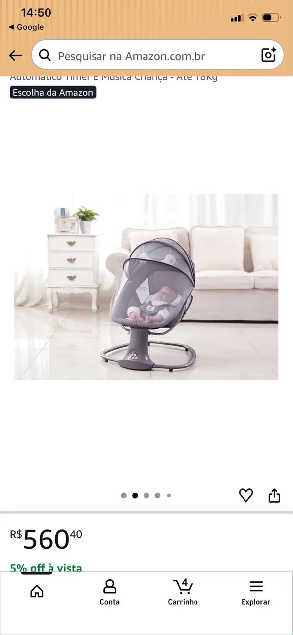 Cadeira De Balanço Para Bebê  Automática  Mastela Com Bluetooth Cinza - Foto 2