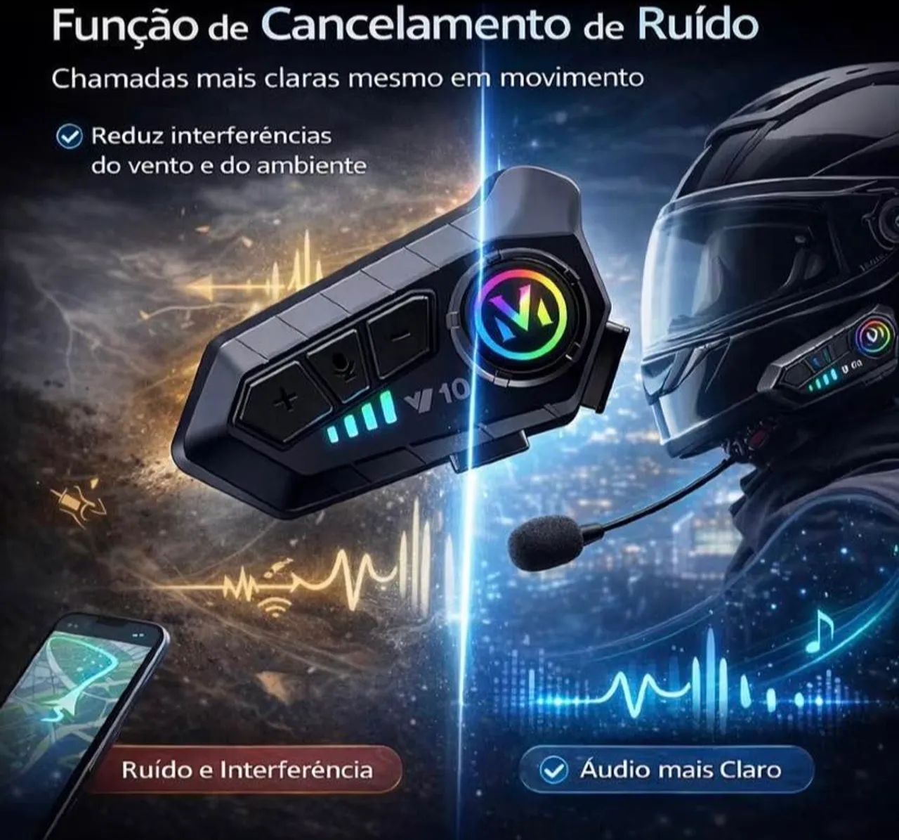 INTERCOMUNICADOR BLUETOOTH V10 PARA CAPACETE - Foto 4