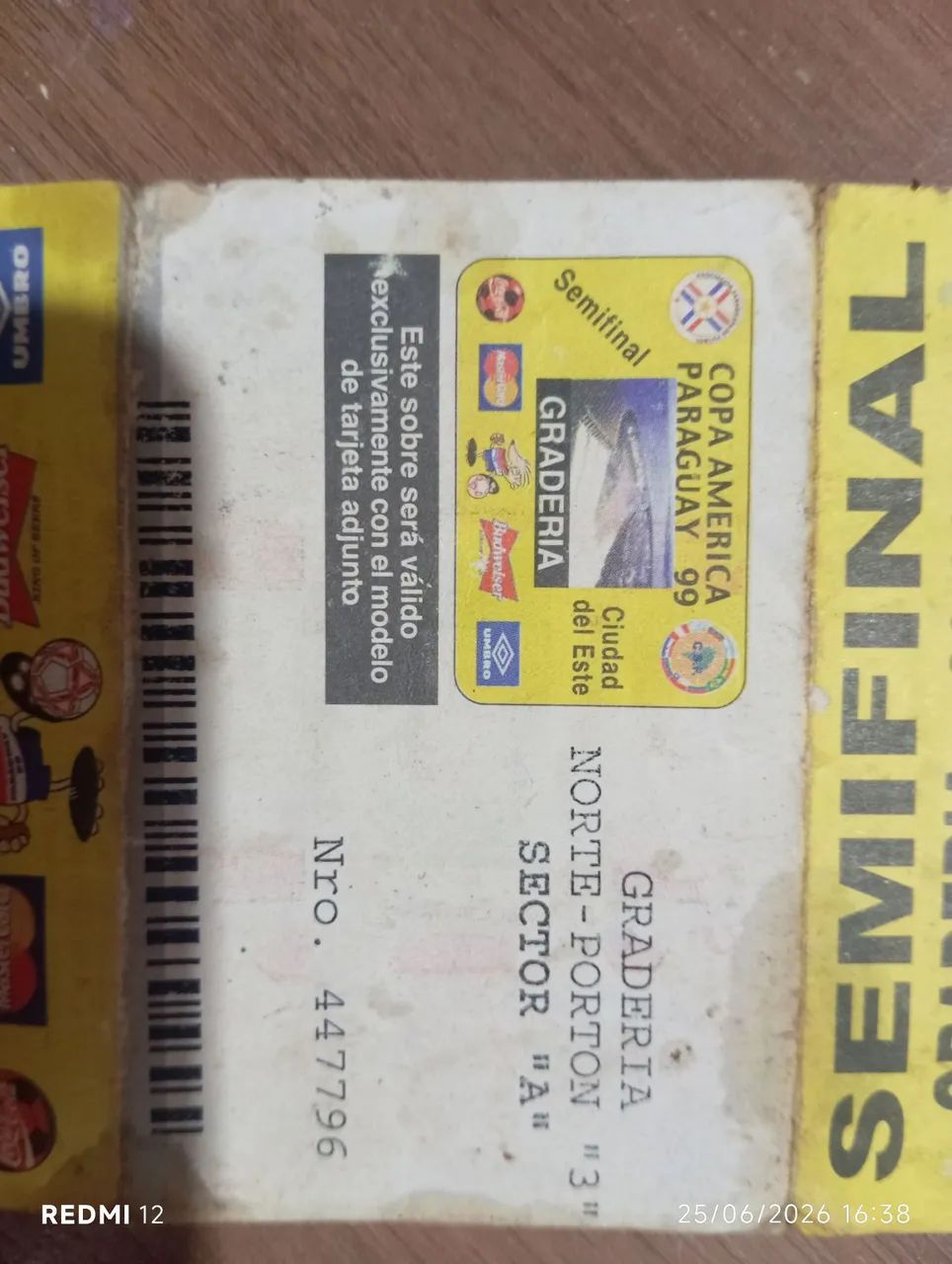 um ingresso original da semifinal da Copa América de 1999. - Foto 5