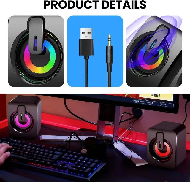 Caixa De Som Para Computador Notebook Com Led RGB A2 - Foto 4