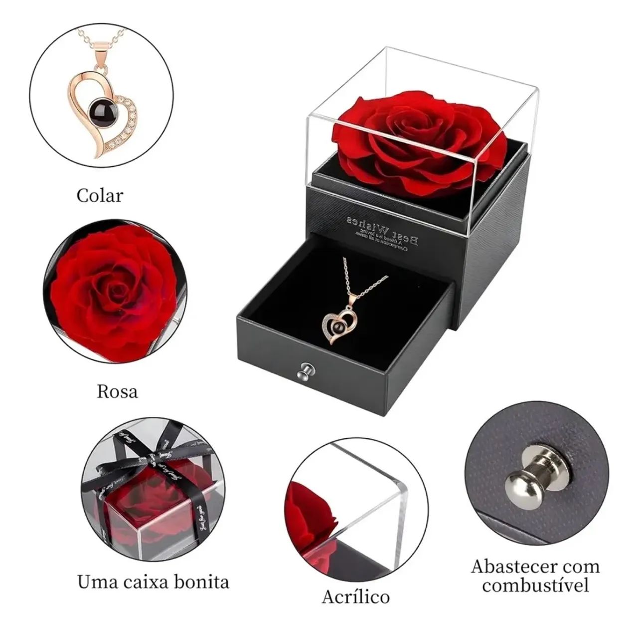 Rosa Eterna Preservada + Colar Feminino Presentes Românticos - Foto 3