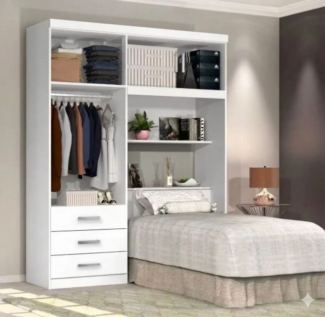 Guarda roupa de solteiro com cabeceira branco - Foto 4