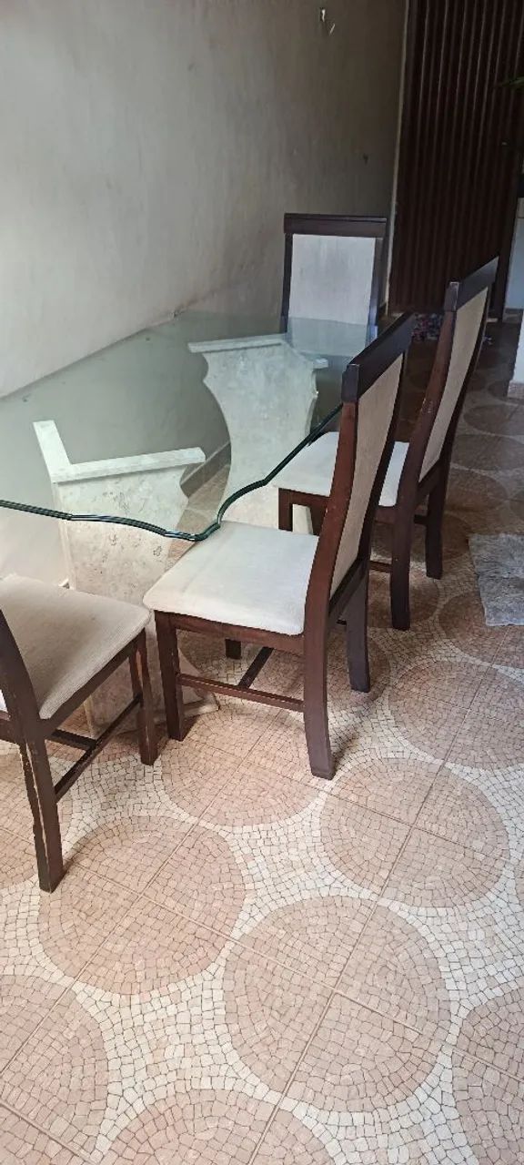 Conjunto Mesa de Jantar de Vidro com Aparador e Base em mármore  - Foto 2
