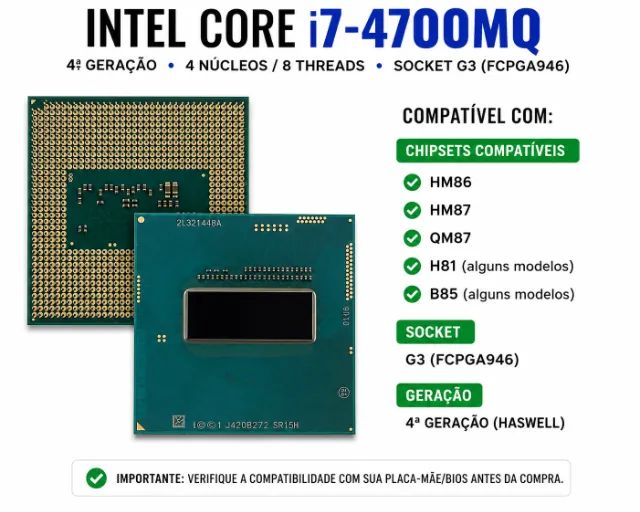 i7 4700MQ | Compatível HM86 HM87 H81 B85 | Socket G3 FCPGA946 | Upgrade Notebook