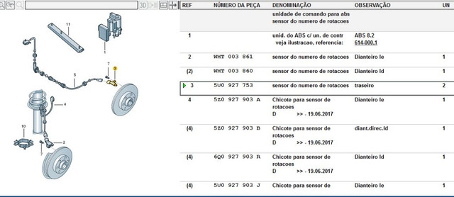 Sensor do Freio ABS Traseiro 5U0927753 Original Volkswagen para Gol e Voyage - Foto 2