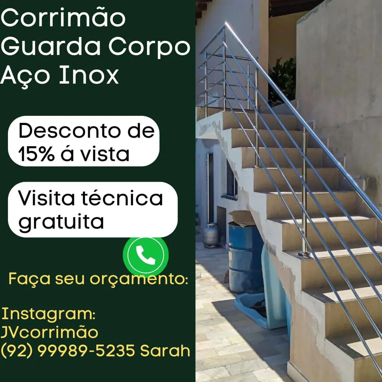 Corrimão/Guarda corpo em aço inox 