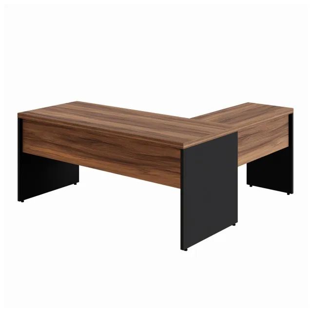 Mesa Escritório em L 1,70m + Mesa Auxiliar 2 Gavetas Nogal Sevilha Preto Modelo 21479 - Foto 2