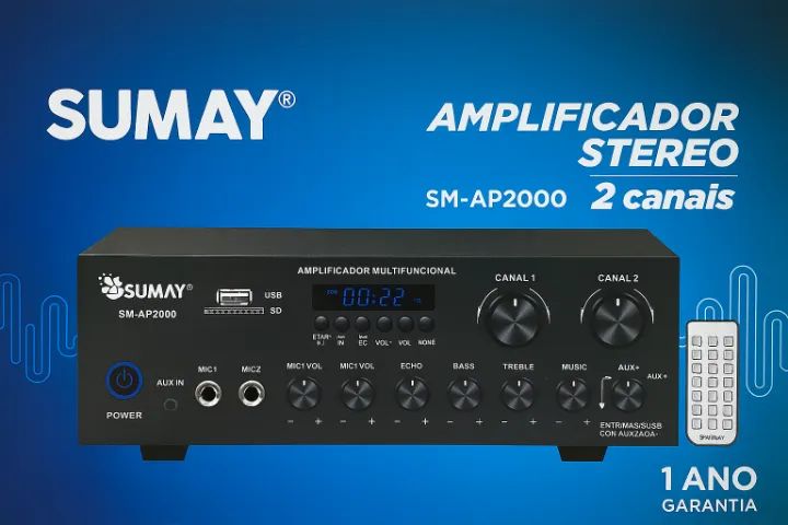 Amplificador Stereo Sumay SM-AP2000 2 Canais 100W - Foto 6