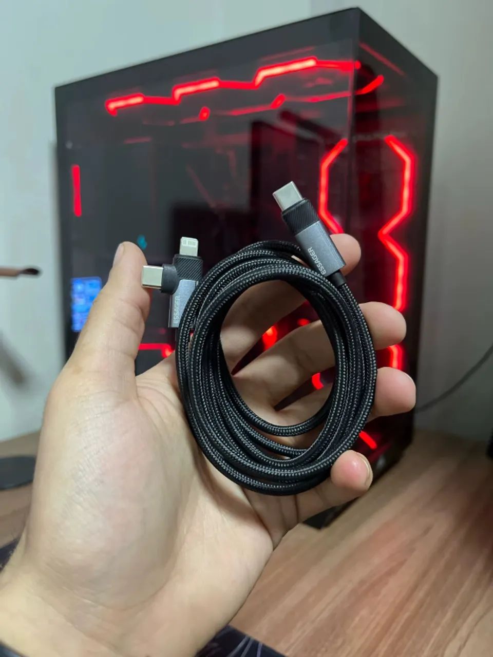Cabo Essager 2 em 1: Tipo-C para Tipo-C e Lightning - Carregamento Rápido PD 65W e Dados! - Foto 2