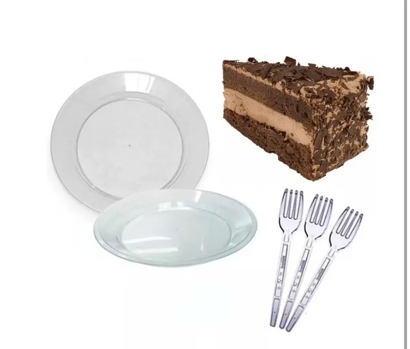 Kit de Sobremesa Descartáveis Acrílico- 250 pratos e 250 garfos