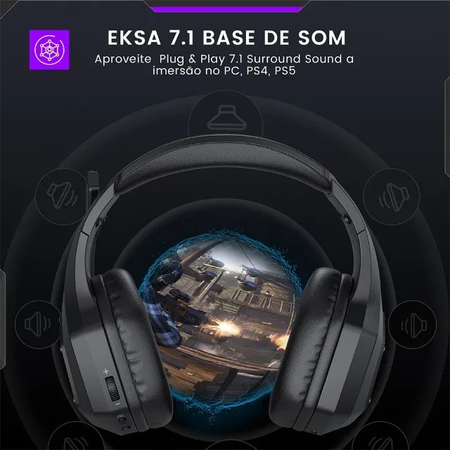 Headset Eksa E1000 WT Wireless 7,1 Surround 2.4Ghz Sem fio Drivers 50mm - Foto 5