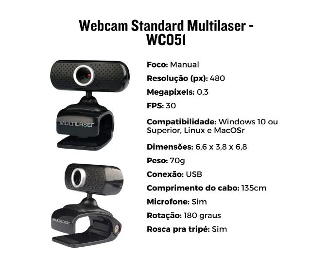 Webcam Multilaser Wc051 Sd 30fps 480p Preto - Foto 2
