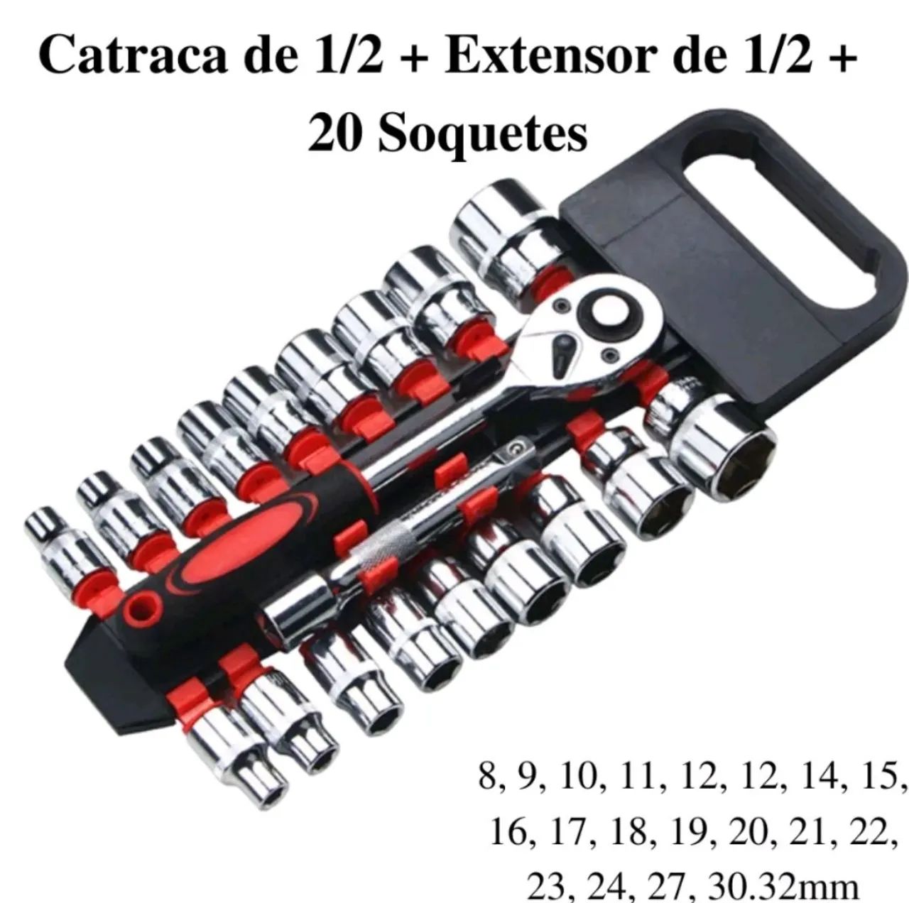 Kit 22 Peças Jogo De Soquetes 1/2 Polegada Aço Cromo Vanádio Profissional - Foto 3