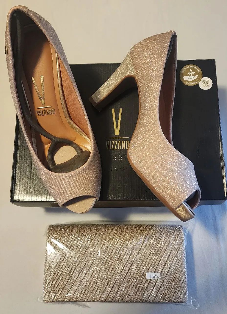 Peep Toe Vizzano Dourado N37 + Clutch Dourada